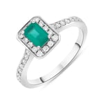 18ct White Gold Emerald Diamond Emerald Cut Halo Ring