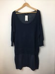 French Connection 'Silky Sally' Navy Knit Half Sleeve Jumper 2in1 Hem UK 12 B43