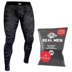 Real Men D Pouch Compression Pants Men, Mens Leggings, Yoga Pants, Tights, Base Layer Men Cold Weather, B Pouch 1 Pack- Grey Camo Black, Medium