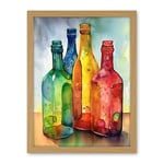 Artery8 Coloured Glass Cider Bottles Still Life Watercolour Painting Artwork Framed Wall Art Print 18X24 Inch