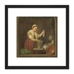 De Ruyter The Kitchen Maid Portrait Painting 8X8 Inch Square Wooden Framed Wall Art Print Picture with Mount