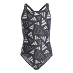 adidas Girl's 3 Bar Logo Graphic Swimsuit, Black/Wonder Silver, 18-24 Months