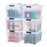 IRIS USA Lot de 6 bacs de rangement empilables en plastique avec couvercles et boucles de verrouillage, transparents avec couvercles et loquets, pour placard, garage, fourre-tout, boîtes de rangement