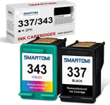 Multipack de 2 Cartouches d'encre Compatibles avec HP 337 343,pour imprimantes HP Photosmart 2570 2573 2575 C4140 C4150 C4180 8049 8050 8750 Officejet 6300 6310 6313 6315 Deskjet 5940 5943