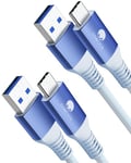 CONMDEX 2Pack USB C Fast Charging Cable 10Gbps Data USB A Android Auto Cable QC3.0 3.1A Fast Charger Data Transfer Cable USB3.1 Gen2 for Samsung Note20 Galaxy S24/S23/S22/S21 Z Flip5 Pixel 9 1M-Blue