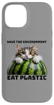 iPhone 14 Save The Environment Eat Plastic Funny Microplastics Cat Case