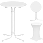 Woltu - Table Haute Pliante Table Bar Ф80 x 110cm, Mange Debout Pliant, Table Ronde Pliante en Bois d'Ingénierie, Cadre en métal, Blanc