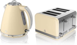 Swan Retro Twin Pack Cream - 1.5L Jug Kettle 3KW & 4 Slice Toaster