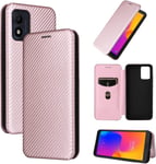 Étuis Flip Smartphone For Alcatel 1b 2022 Coque Luxe Fibre De Carbone Pu+Tpu Hybrid Case Full Protection Antichoc Flip Case Cover For Alcatel 1b 2022 Étui Color Pink