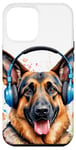 Coque pour iPhone 15 Pro Max Berger Allemand Écouteurs Chien Alsacien Animaux Imprimé