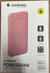 goodmans 10,000mah powerbank 2 devices ultra fast iphone andriod pink
