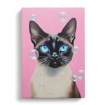 Siamese Cat Bubble Gum Painting Canvas Print for Living Room Bedroom Home Office Décor, Wall Art Picture Ready to Hang, 30x20 Inch (76x50 cm)