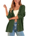 Zeagoo Womens Cardigan Ladies Long Sleeve Knit Jumpers Open Front V Neck Cardigans Loose Button Down Knitwear Oversized Sweater for Autumn Winter Army Green M