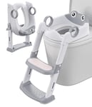 Reducteur Toilette Enfant, Rehausseur Toilette Enfant, pour Garçons et Filles, Hauteur Réglable et Pliable, Adaptateur Toilette Enfant avec Coussin, Anti-éclaboussures et Antidérapant(Blanc, Gris)