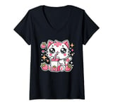 Womens Funny Cat Kawaii Strawberry Milk Cartoon Anime For Women V-Neck T-Shirt