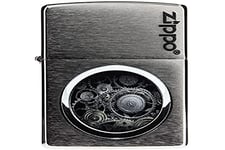 Zippo - Gears in Circle, Logo - Brushed Chrome - Essence Briquet Coupe-Vent, Rechargeable, dans Une boîte Cadeau de Haute qualité 60001895 Normal