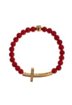 Nialaya WoMens Red Coral Gold CZ Cross 925 Silver Bracelet material_gold1 - Size Large