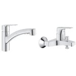 GROHE QUICKFIX Start Robinet de Cuisine évier, Douchette extractible, Inverseur 2 jets, Rotation 90° & Mitigeur monocommande Bain Douche Start Flow, robinet à montage mural, raccord fileté