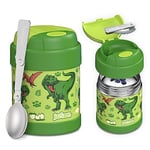 Jarlson® conteneur isotherme enfants YUMMY | Réchauffeur d'aliments/aliments pour bébés en acier inoxydable | Mug à céréales pour aller avec une cuillère | pot de yaourt (300 ml, dinosaure)