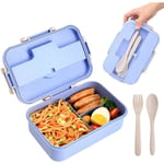 Bento-låda för vuxna/barn - 1200 ML Bento-lunchlåda med 3 fack, miljövänlig matlåda med vetehalm Läcksäker lunchbehållare med sked och