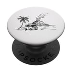 Volcan et camping-car dans Tropical Volcano Beach Ocean Surf PopSockets PopGrip Adhésif