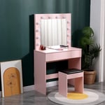 LED Dressing Table Mirror Modern Makeup Desk Vanity Table Set + Stool Pink