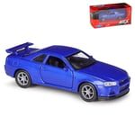 1/36 Skyline GTR R34 Leluauto Diecast Metal Miniature Malli Takaovet Avattavat kokoelma Lahja pojalle, lapselle