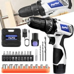 Cordless Combi Drill Electric Screwdriver Small Hand Drills 2PCS Li-ion Battery