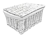 Lidded Wicker Storage Basket With Lining Xmas Hamper Basket Pine Extra Large 46 x 35 x 24 cm