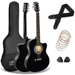 3rd Avenue Pack Guitare Acoustique à Pan Coupé 4/4 Taille Standard pour Débutants, Housse, Sangle, Médiators et Jeu de Cordes de Rechange – Noir