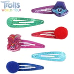 6Pc TROLLS WORLD TOUR HAIR CLIP SET Poppy Branch Pom Pom Sparkle Glitter Grips