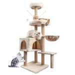 Arbre à Chat Griffoir, 145cm, Tour d'escalade Stable à Plusieurs Niveaux, Arbres d'activité avec 7 poteaux en sisal, 5 Plates-Formes, 2 nids pour Chat Chaton