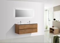 Meuble salle de bain Alice 1200 couleur chêne, Avec miroir LED 2137, Mat, 120x48x50cm