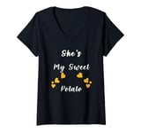 Womens Valentine's Day , Funny She's My Sweet Potato Apparel . V-Neck T-Shirt