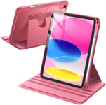 Coque Rotative Pour Ipad 10 (10,9 Pouces, Modèle 2022, 10¿ Génération) Avec Porte Pencil, Étui Housse De Protection Rotation À 360 Degrés Support, Dos Transparent (Rose).[G18]