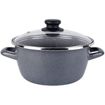 Magefesa K2 Gransasso. Casserole 24 cm + couvercle en verre. Extérieur gris moucheté. Antiadhésif bi-couche renforcé pierre, convient pour tous types de feux, spécial induction. 50% d'économie