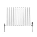 Radiateur à Colonne Ovale 600 x 780mm & Robinet Thermostatique Chromé, Chauffage Moderne Horizontal en Acier au Carbone Blanc Brillant, Cuisine Salle de Bain [Brosse, Attaches & Supports INCLUS]