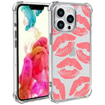 Wihytec Pink Kiss Phone Case for iPhone 13 PRO MAX Pink Lips Case Cover Clear Phone Case w/Four Corner Reinforced Shockproof Girly Women Phone Cover Transparent Phone Case