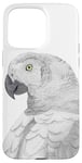 Coque pour iPhone 15 Pro Max perroquet gris africain congo aquarelle oiseau portrait