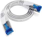 Cable Ethernet plat, particulièrement flexible 1 m (CAT7, Câble LAN/câble réseau, 10 Gbit/s, fiche RJ45, adapté à la pose, pour une vitesse de fibre maximale, blanc)