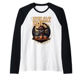 WITCHY CAT CAFE cute Halloween witch cats having coffee Raglan Baseball Tee