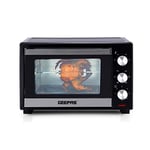 Geepas 30L Mini Oven and Grill – 1600W Electric Oven with Rotisserie & 60 Minutes Timer - 6 Selectors for Baking, Roasting & Grilling - Circulating Air Function, Double Glass Door – 2 Years Warranty