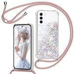 TUUTPU Coque pour Samsung Galaxy S23 5G avec Cordon, Paillette Liquide Étui pour Téléphone avec Lanière, Transparent Silicone Collier Réglable Protection Housse Portable Lanyard Case, Or Rose