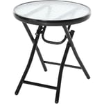 Outsunny - Table basse ronde bistro de jardin ø 45 x 50H cm pliable métal époxy noir plateau verre trempé