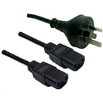 Dynamix C-POWERCY Power Cable 2M Y Power Cord. 3pin AU&NZ plug to 2 x IEC C13 Female Connectors 10A SAA standard Approved A grade BLACK C-13 dual