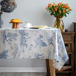 GLORY SEASON Nappe Rustique Classique en Lin imprimé Village français - Décoration de Table de Ferme -140 x 215 cm - Rectangulaire/rectangulaire - Bleu - pour la Cuisine et la Salle à Manger