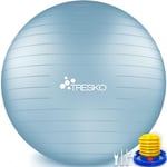 TRESKO® Ballon de Gymnastique | Anti-éclatement | Boule d'assise | Balle de Yoga | Balles d'exercices Fitness | 300 kg | avec Pompe à air, Bleu Ciel, 75cm