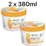 2 x 380ml Garnier MANGO+ VITAMIN C Body Superfood Nutri-Glow Cream For Dry Skin