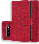 Portefeuille Coque Pour Samsung Galaxy S10 Plus Pu En Cuir Flip Socle Rabattable Housse Mandala Style Avec Fermeture Magnétique,Poche De Carte, Case Pour Samsung Galaxy S10 Plus Rouge