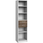 Pegane - Etagère, bibliothèque enfant 2 tiroirs Blanc, rechampis imitation chêne Flagstaff - longueur 48 x hauteur 197 x profondeur 40 cm